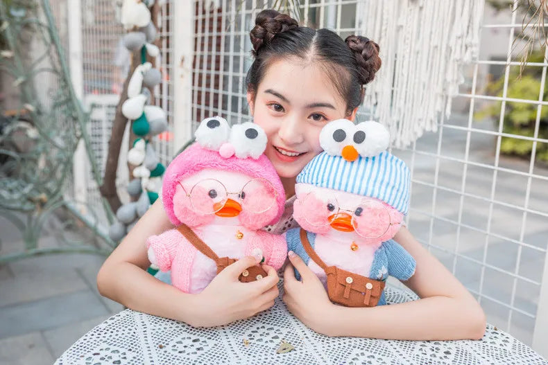 30cm Pink Pato Yellow Lalafanfan Pato Cafe Girl Plush Toy Cute Kawaii Lalafanfan Doll Wearing Glasses Wearing Clothes Toys Gift