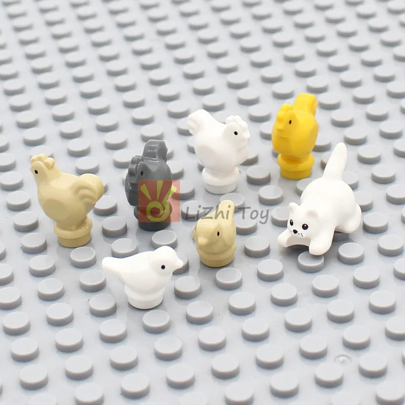 MOC Animal Figure Brick Building Blocks Pet Zoo Dog Penguin Cat Clown Fish Bird Bear Bat Squirrel Owl DIY Model Toys Girls Kids