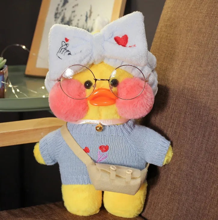 30cm Pink Pato Yellow Lalafanfan Pato Cafe Girl Plush Toy Cute Kawaii Lalafanfan Doll Wearing Glasses Wearing Clothes Toys Gift