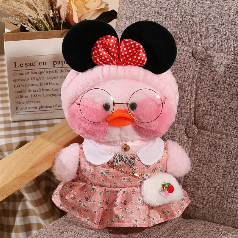 30cm Pink Pato Yellow Lalafanfan Pato Cafe Girl Plush Toy Cute Kawaii Lalafanfan Doll Wearing Glasses Wearing Clothes Toys Gift