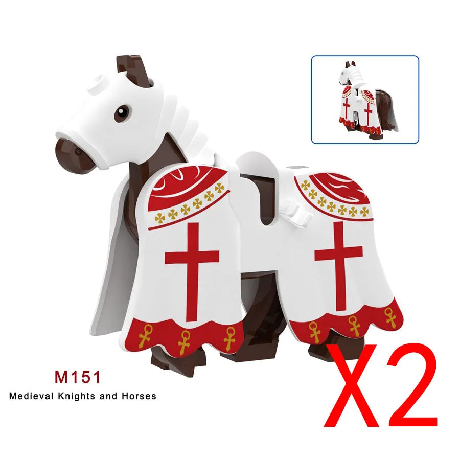 Military Building Blocks Compatible Solider Figures Medieval Knights Weapons Cloak Shoulder Armored War Horse Flags Gifts Toys