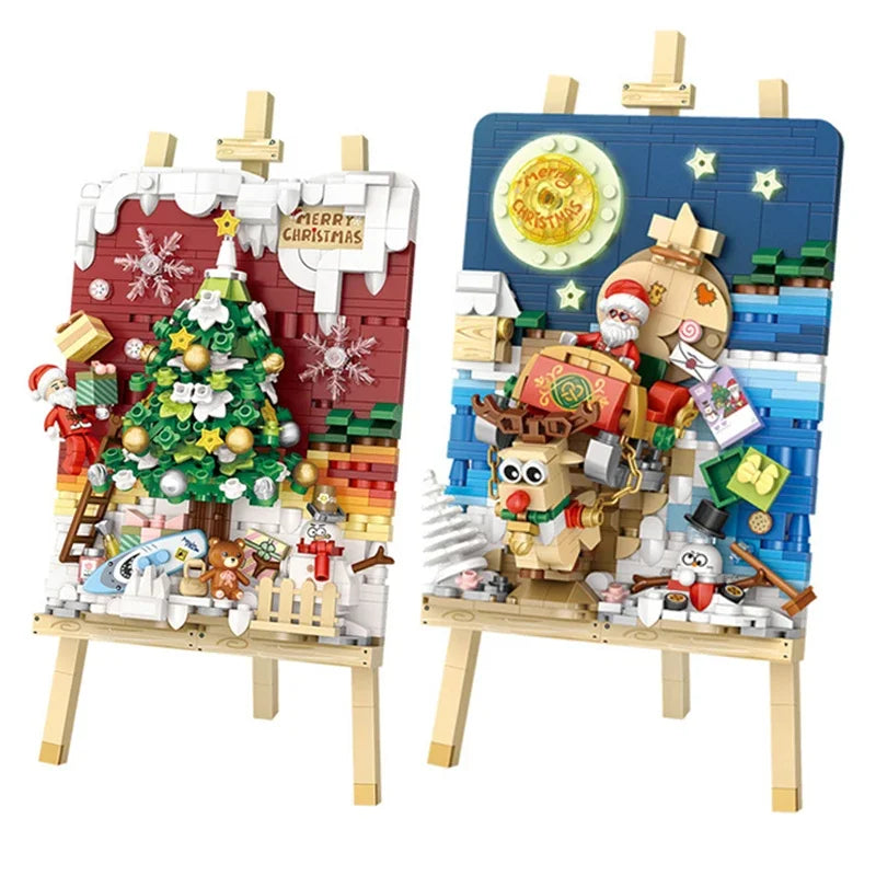 Mini Building Blocks Christmas Painting Ornaments DIY Home Hanging Paintings Assembled Brick Toys Adults and Children Toys Gifts