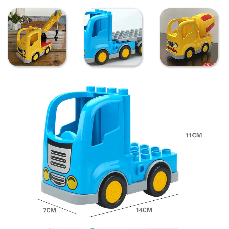 City Car Cartoon Offroad Truck Bread Trailer Bus Big Size Building Blocks Accessories Children Educational DuploLG Bricks Toys