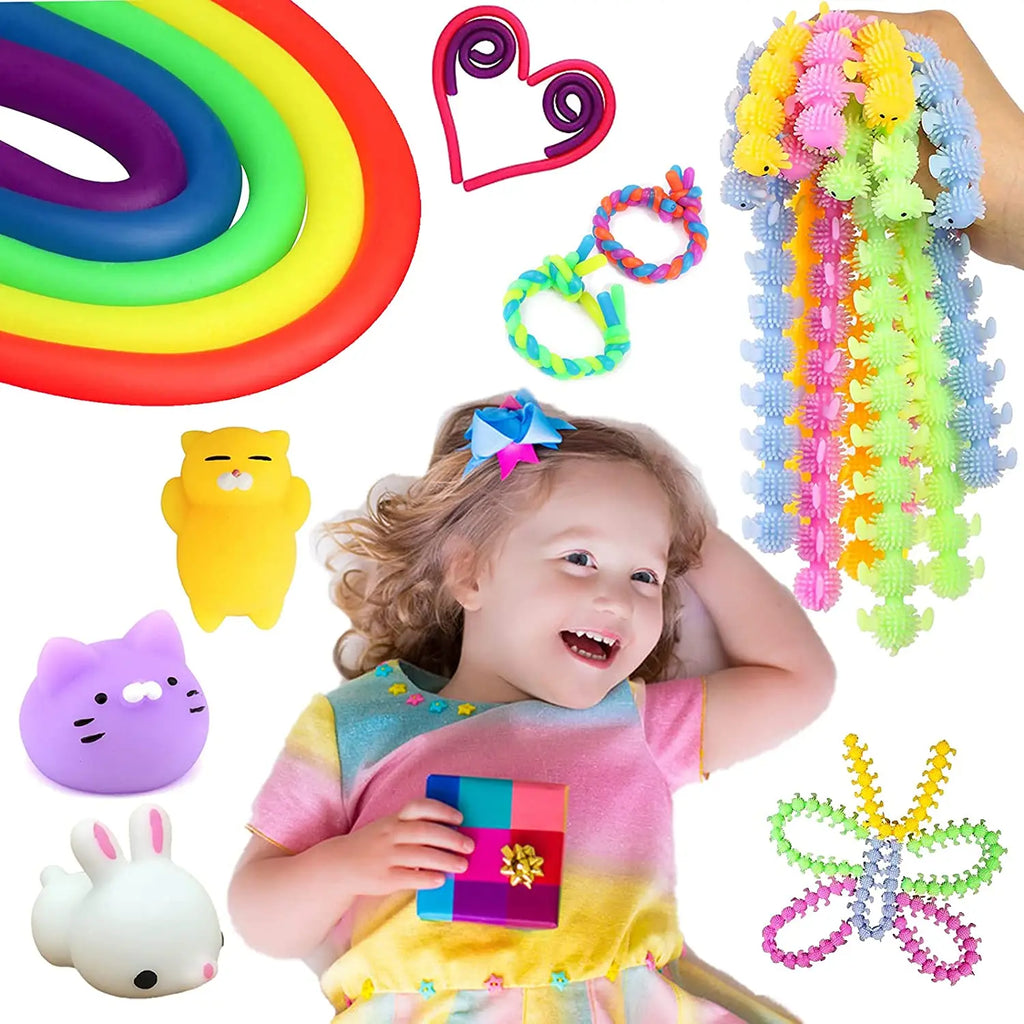 6 Pack Stretchy String Noodles Sensory Fidgets Toys Resistance Squeeze Strengthen Arms Stress Reliever Toys for Kids Adults