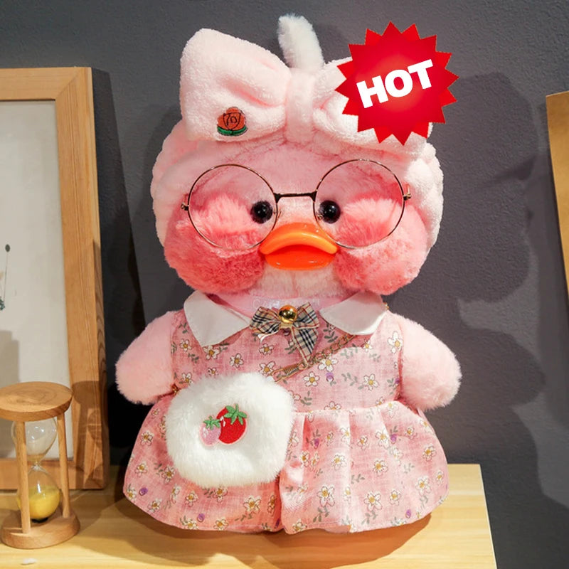 30cm Pink Pato Yellow Lalafanfan Pato Cafe Girl Plush Toy Cute Kawaii Lalafanfan Doll Wearing Glasses Wearing Clothes Toys Gift