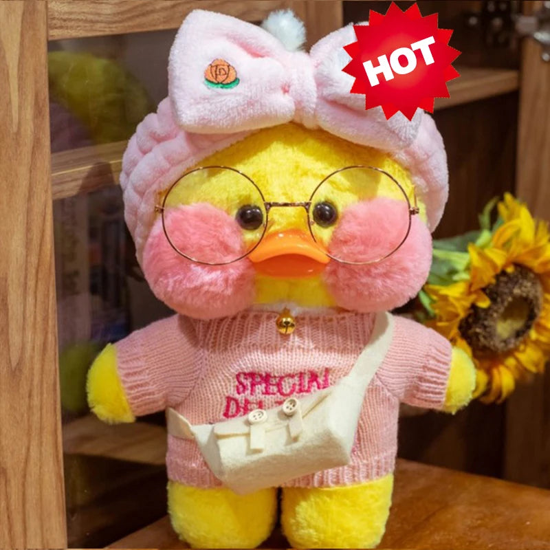 30cm Pink Pato Yellow Lalafanfan Pato Cafe Girl Plush Toy Cute Kawaii Lalafanfan Doll Wearing Glasses Wearing Clothes Toys Gift