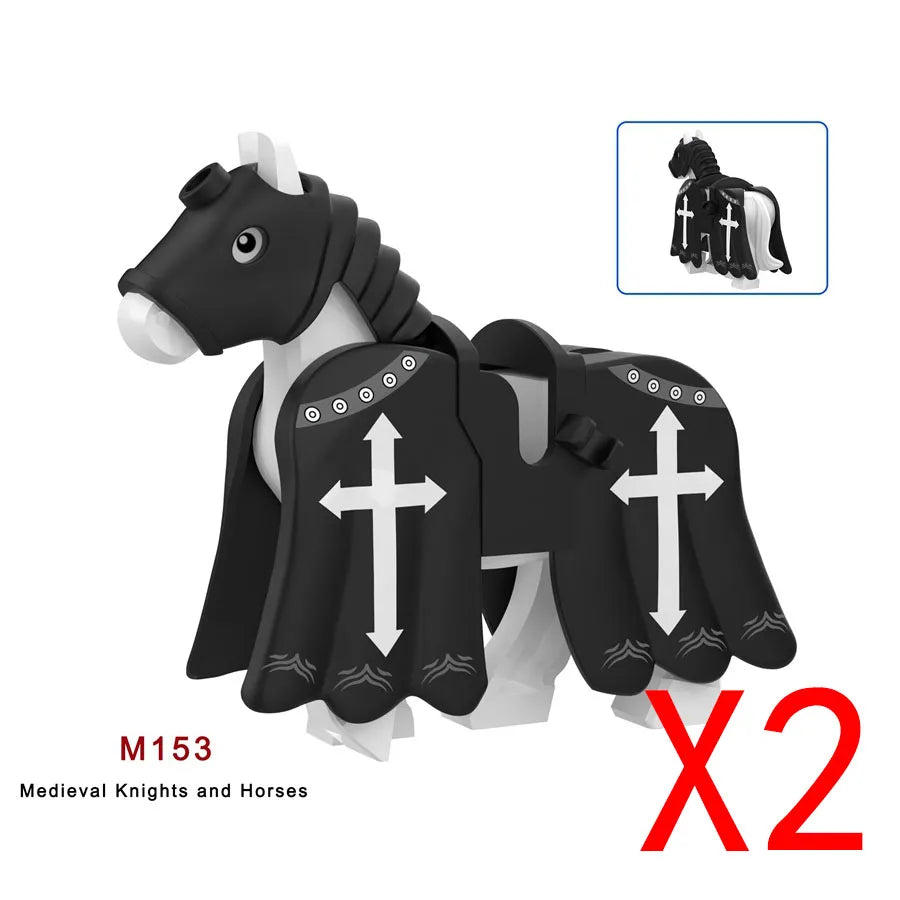 Military Building Blocks Compatible Solider Figures Medieval Knights Weapons Cloak Shoulder Armored War Horse Flags Gifts Toys