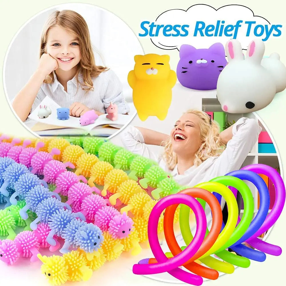 6 Pack Stretchy String Noodles Sensory Fidgets Toys Resistance Squeeze Strengthen Arms Stress Reliever Toys for Kids Adults