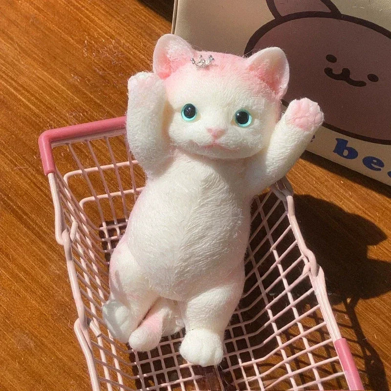 Stress Relief Cat Squeeze Toy Realistic TPR Fidget Toy for Anxiety Soft Sensory Toy for Kids Teens Adults Mochi Squishy