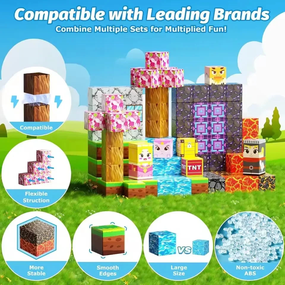 Magnetic Building Blocks Mine Magnet World Set Toys STEM Creative Stacking Cube Construction Set Christmas Gift For Kid
