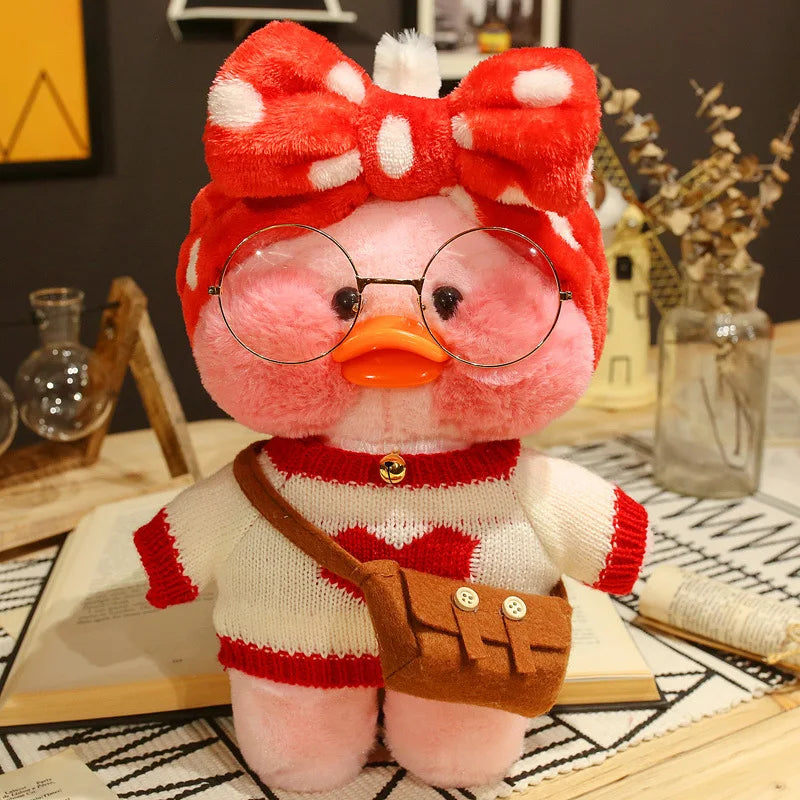 30cm Pink Pato Yellow Lalafanfan Pato Cafe Girl Plush Toy Cute Kawaii Lalafanfan Doll Wearing Glasses Wearing Clothes Toys Gift