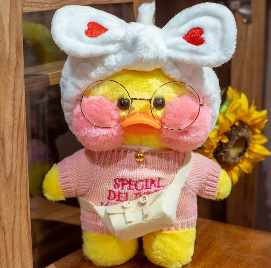30cm Pink Pato Yellow Lalafanfan Pato Cafe Girl Plush Toy Cute Kawaii Lalafanfan Doll Wearing Glasses Wearing Clothes Toys Gift