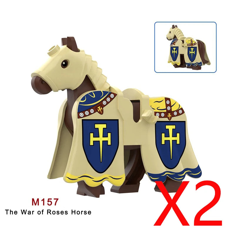Military Building Blocks Compatible Solider Figures Medieval Knights Weapons Cloak Shoulder Armored War Horse Flags Gifts Toys