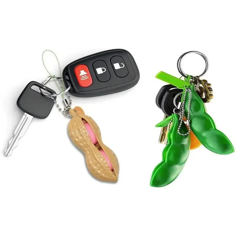 2pcs Squeeze Beans Keychain ADHD Soybean Fidget Toys Squishy Pea Pod Stress Toy Peanuts Keychain Gift for Kids Children Adult