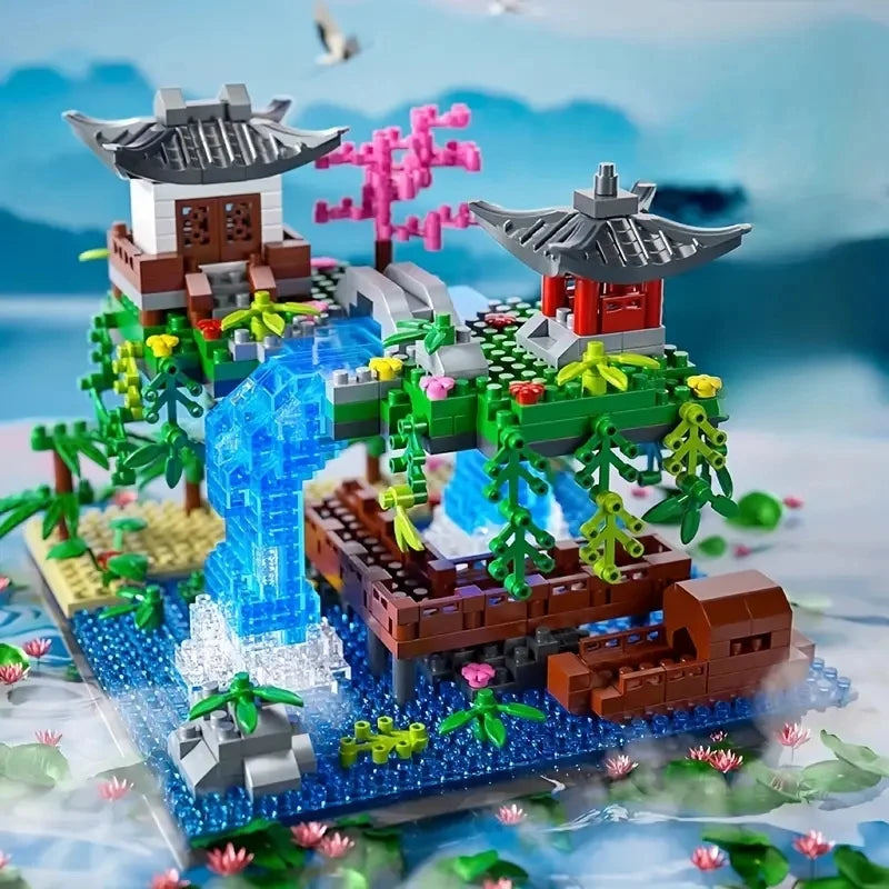 2857 Pieces of Peach Blossom Pond Building Blocks, Abs Material, Mixed Color Decoration Kit, Suitable for Furniture Arrangement and Office Decoration, Festivals