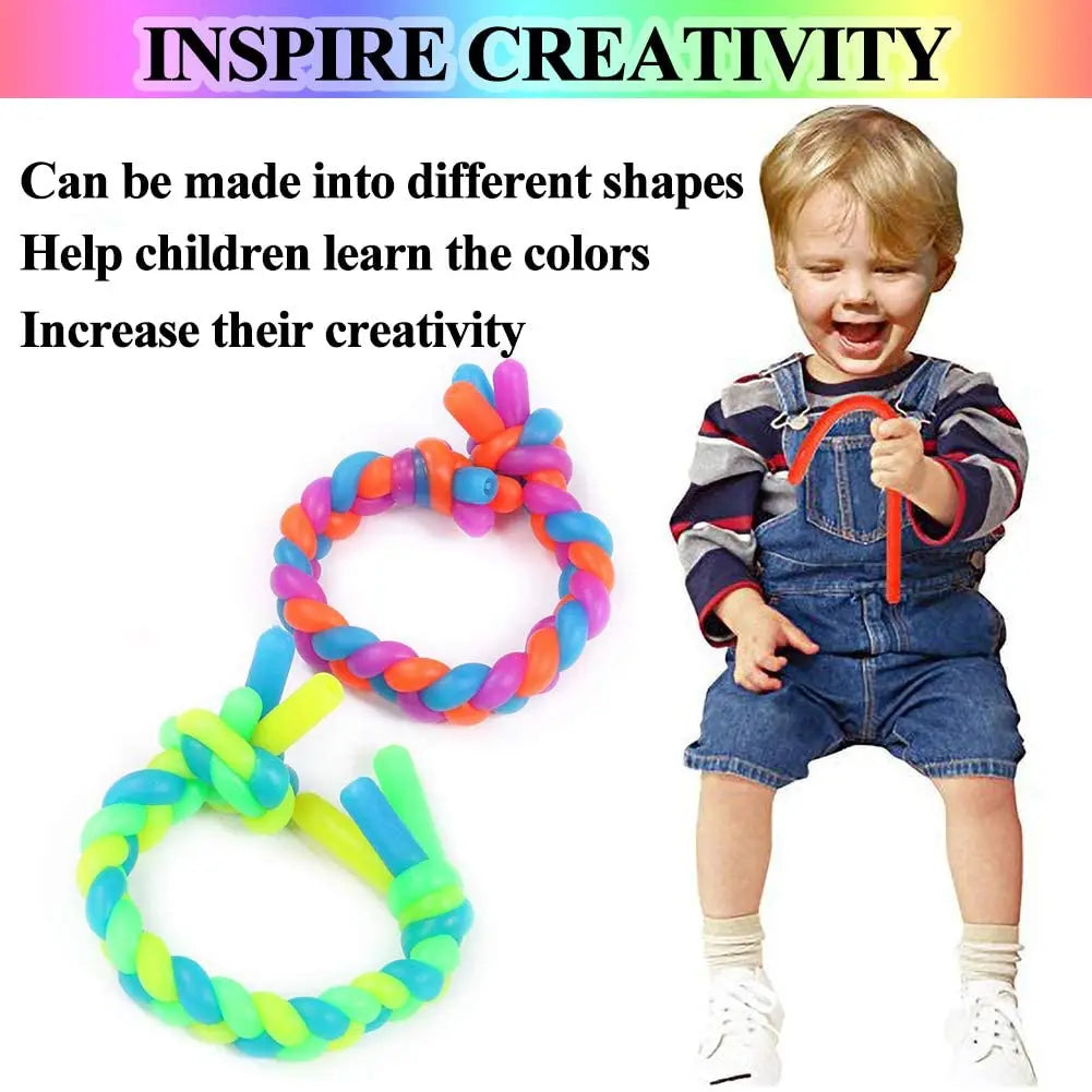 6 Pack Stretchy String Noodles Sensory Fidgets Toys Resistance Squeeze Strengthen Arms Stress Reliever Toys for Kids Adults
