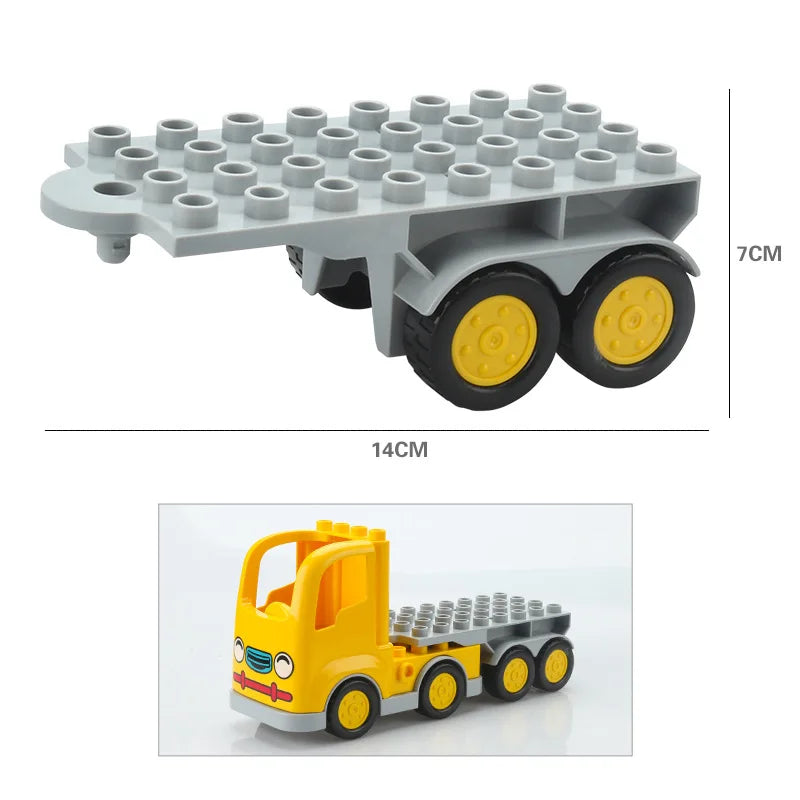 City Car Cartoon Offroad Truck Bread Trailer Bus Big Size Building Blocks Accessories Children Educational DuploLG Bricks Toys