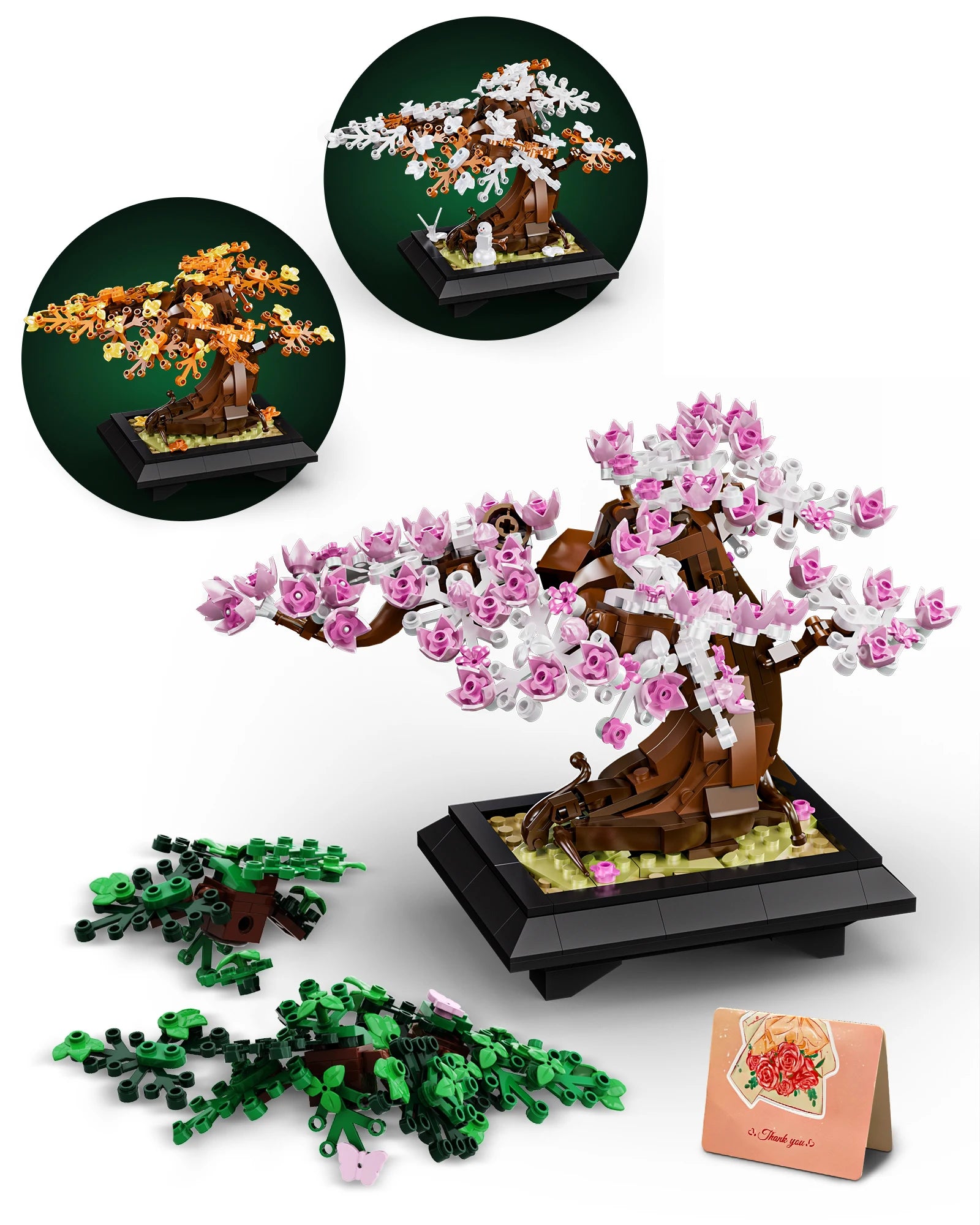 Gobricks MOC Four Season Flower Tree Bricks Model Spring Summer Autumn Winter Bonsai Tree Home Decoration Building Blocks Toys