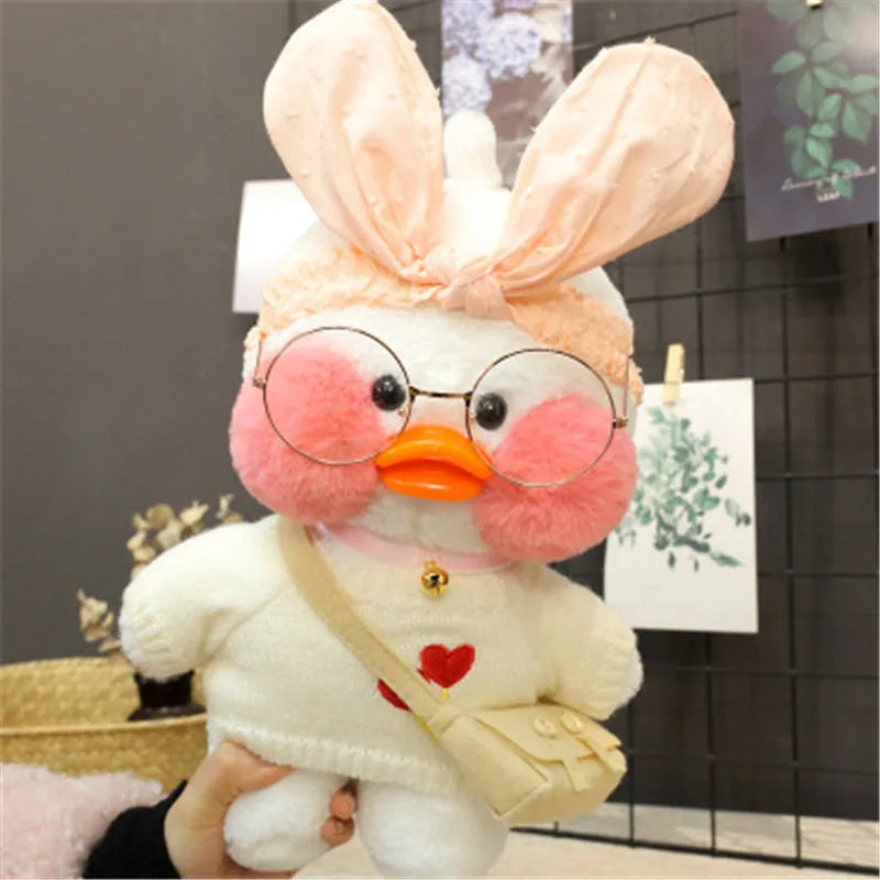 30cm Pink Pato Yellow Lalafanfan Pato Cafe Girl Plush Toy Cute Kawaii Lalafanfan Doll Wearing Glasses Wearing Clothes Toys Gift