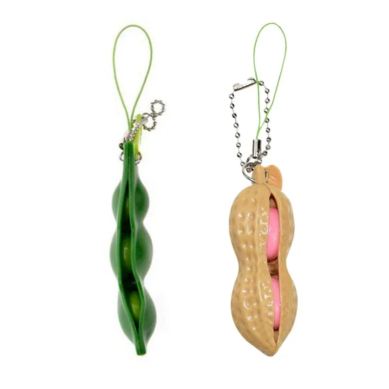 2pcs Squeeze Beans Keychain ADHD Soybean Fidget Toys Squishy Pea Pod Stress Toy Peanuts Keychain Gift for Kids Children Adult