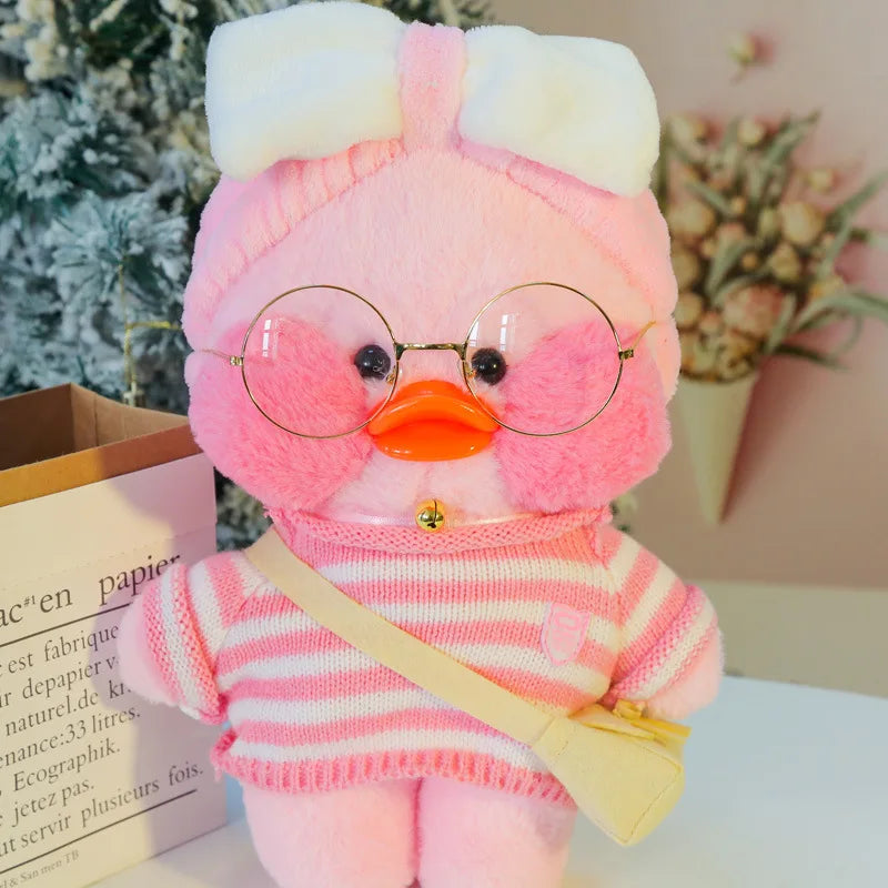 30cm Pink Pato Yellow Lalafanfan Pato Cafe Girl Plush Toy Cute Kawaii Lalafanfan Doll Wearing Glasses Wearing Clothes Toys Gift
