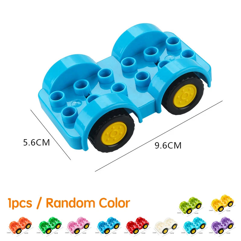 City Car Cartoon Offroad Truck Bread Trailer Bus Big Size Building Blocks Accessories Children Educational DuploLG Bricks Toys