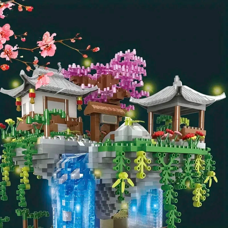 2857 Pieces of Peach Blossom Pond Building Blocks, Abs Material, Mixed Color Decoration Kit, Suitable for Furniture Arrangement and Office Decoration, Festivals