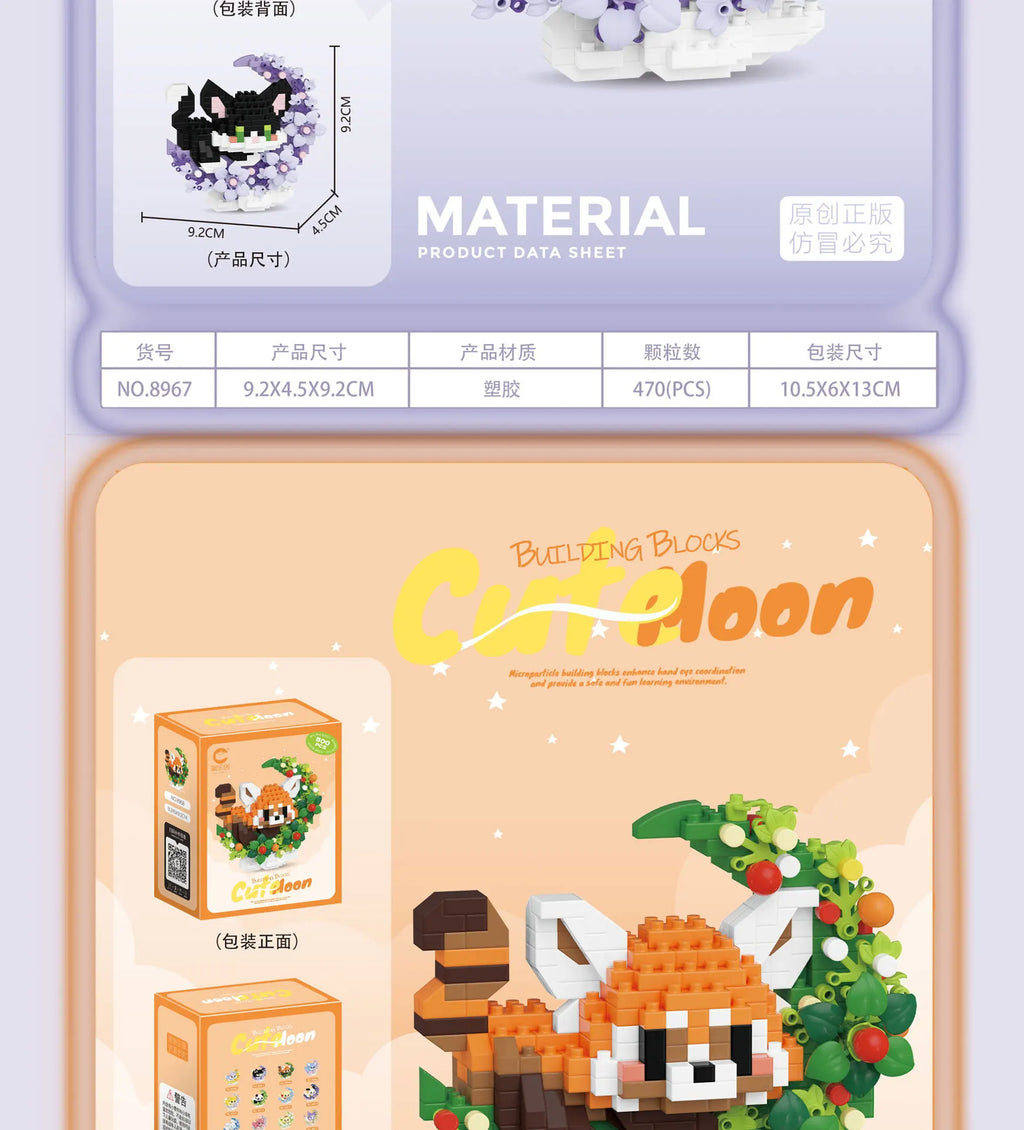 Mini Dog Cat panda raccoon Cute Pet Small Building Block Model Series Ornaments Children's Toy Christmas Birthday Gifts for Kids