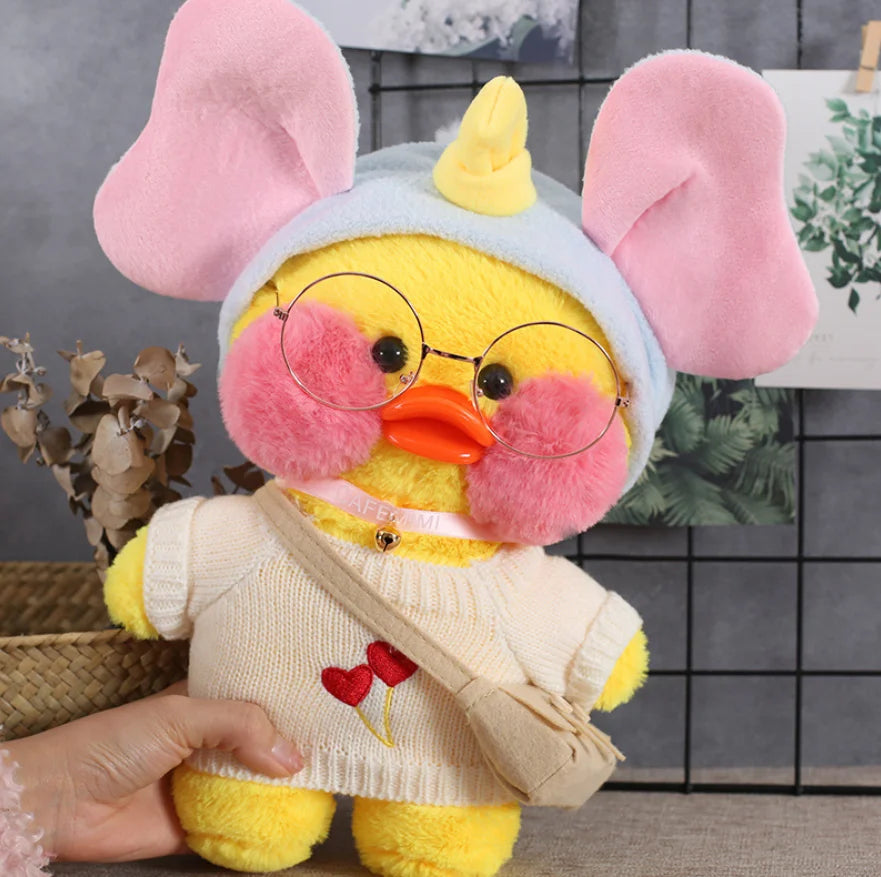 30cm Pink Pato Yellow Lalafanfan Pato Cafe Girl Plush Toy Cute Kawaii Lalafanfan Doll Wearing Glasses Wearing Clothes Toys Gift