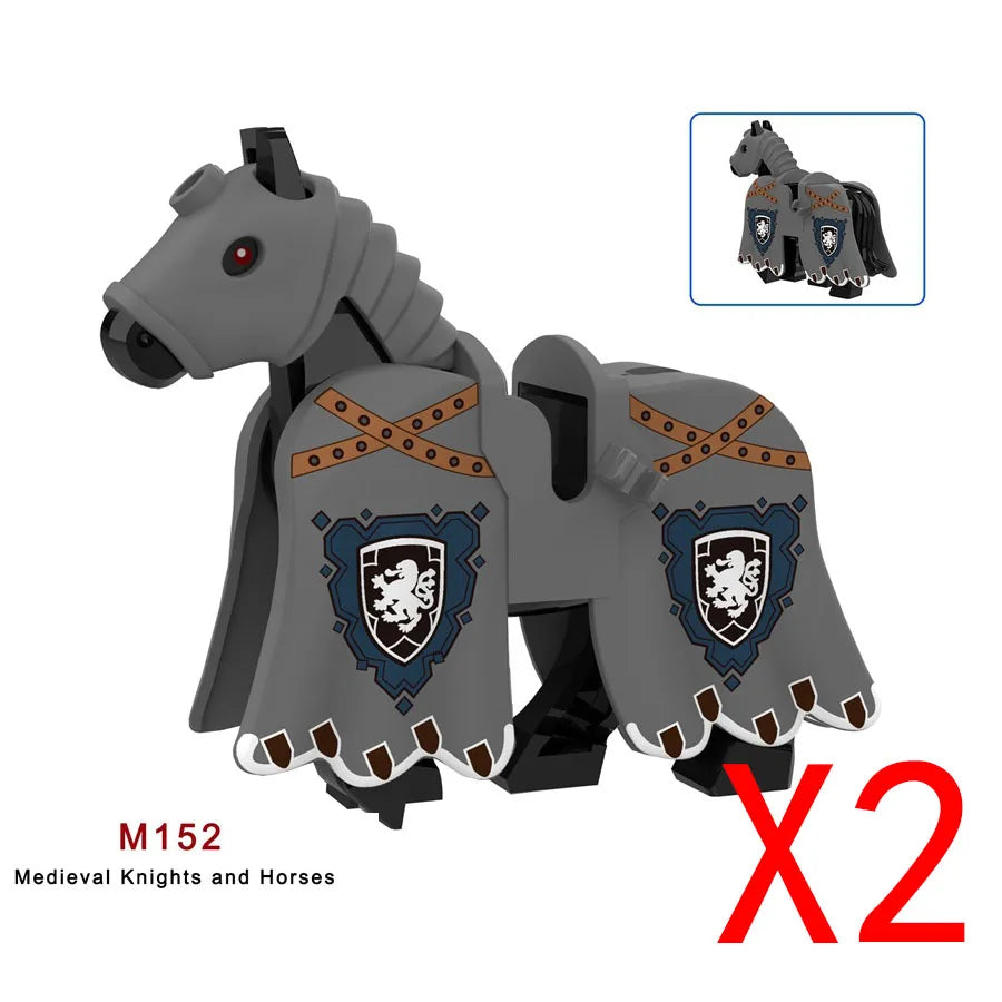 Military Building Blocks Compatible Solider Figures Medieval Knights Weapons Cloak Shoulder Armored War Horse Flags Gifts Toys