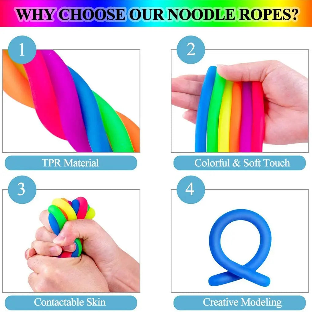 6 Pack Stretchy String Noodles Sensory Fidgets Toys Resistance Squeeze Strengthen Arms Stress Reliever Toys for Kids Adults