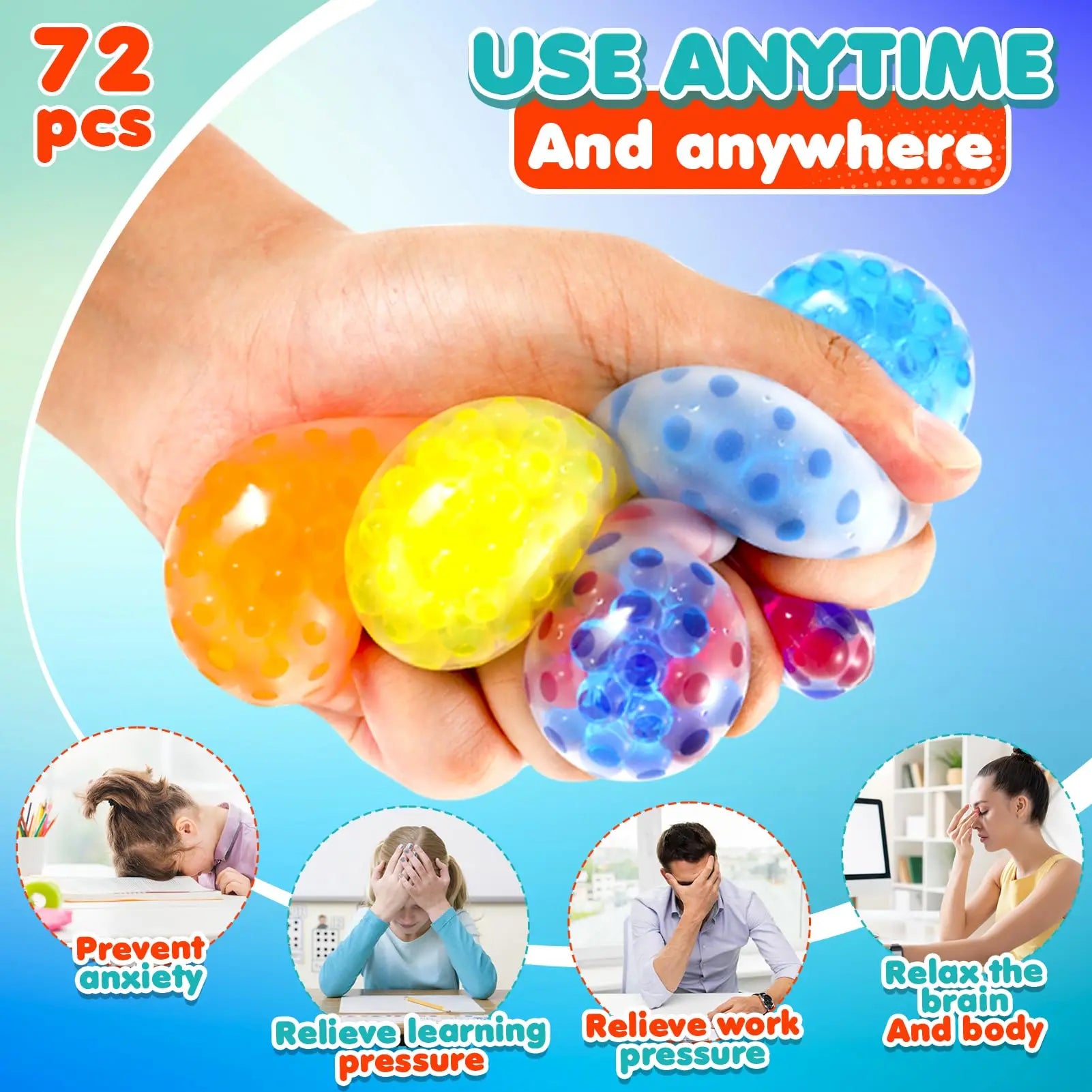5-80pcs Squishy Stres Balls Fidget Toys Squishy Toys Stress Ball for Anxiety, Fidget Stress Toys Bulk, Squeeze Balls
