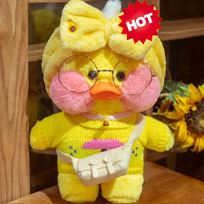 30cm Pink Pato Yellow Lalafanfan Pato Cafe Girl Plush Toy Cute Kawaii Lalafanfan Doll Wearing Glasses Wearing Clothes Toys Gift