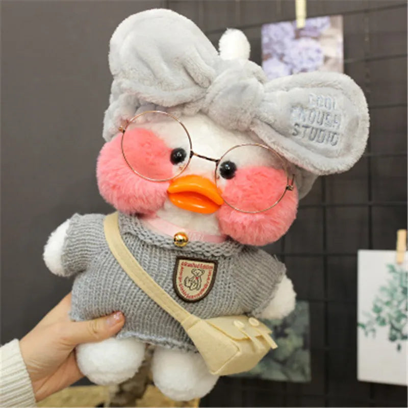 30cm Pink Pato Yellow Lalafanfan Pato Cafe Girl Plush Toy Cute Kawaii Lalafanfan Doll Wearing Glasses Wearing Clothes Toys Gift
