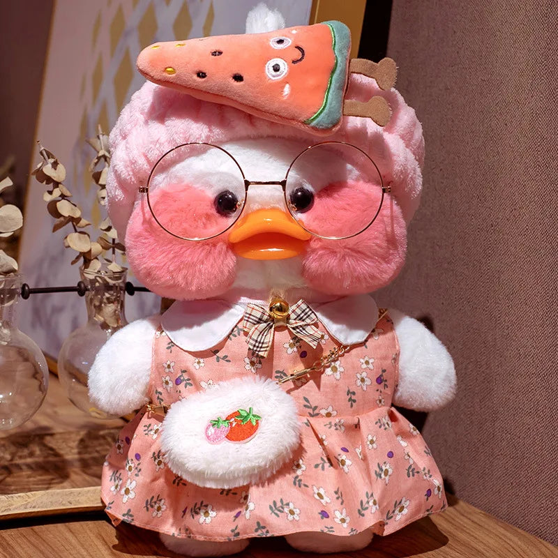 30cm Pink Pato Yellow Lalafanfan Pato Cafe Girl Plush Toy Cute Kawaii Lalafanfan Doll Wearing Glasses Wearing Clothes Toys Gift