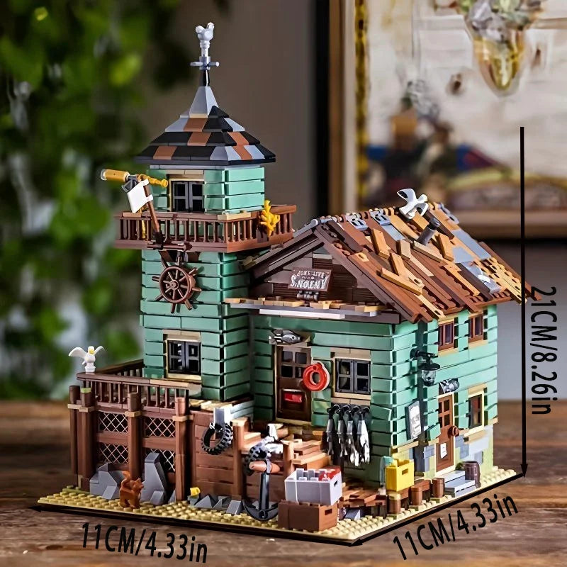 1265-Piece Fisherman's Hut Building Block Set - Suitable for Adults 14+! Build a Detailed, Ocean-Themed Fishing House Using High-Quality Parts