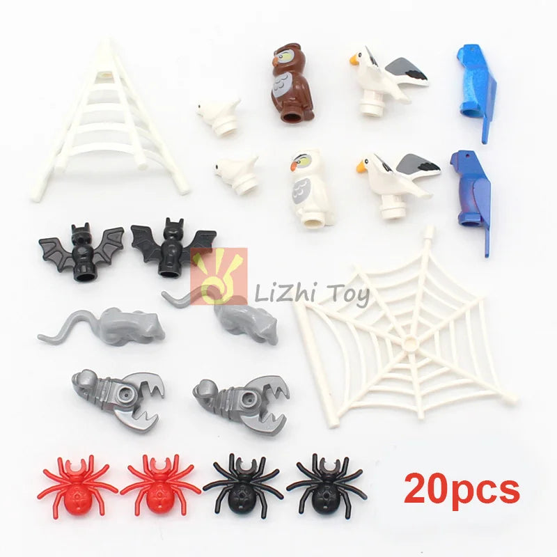 MOC Animal Figure Brick Building Blocks Pet Zoo Dog Penguin Cat Clown Fish Bird Bear Bat Squirrel Owl DIY Model Toys Girls Kids