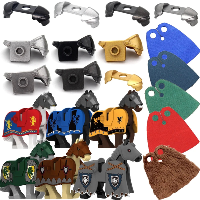 Military Building Blocks Compatible Solider Figures Medieval Knights Weapons Cloak Shoulder Armored War Horse Flags Gifts Toys