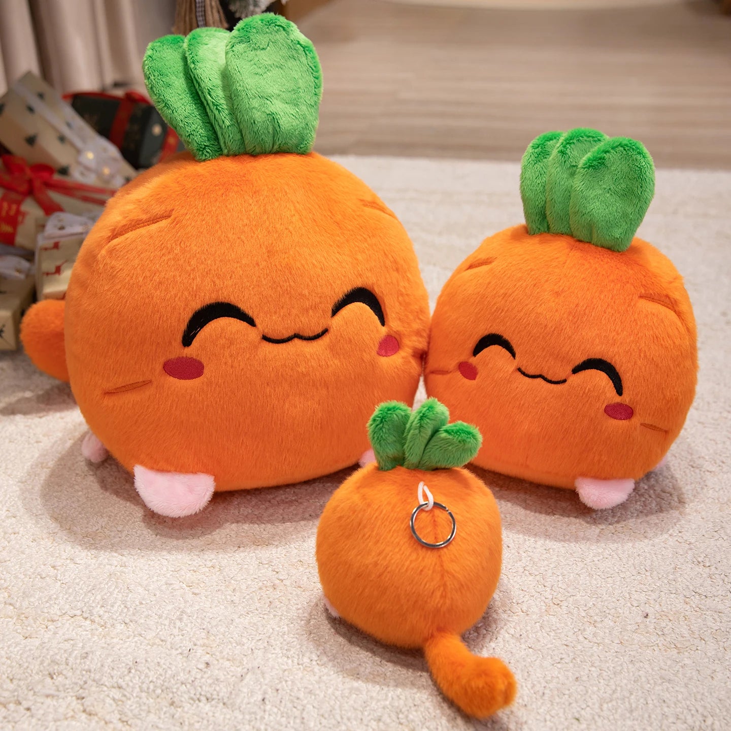 Sweet Lovely Strawberry Kitten Ball Plush Toys Soft Pink Cartoon Apple Eggplant Cat Doll Bags Hanging Toys Funny Desktop Decor