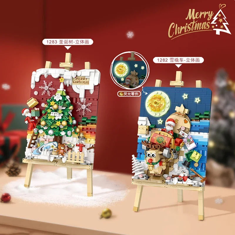 Mini Building Blocks Christmas Painting Ornaments DIY Home Hanging Paintings Assembled Brick Toys Adults and Children Toys Gifts