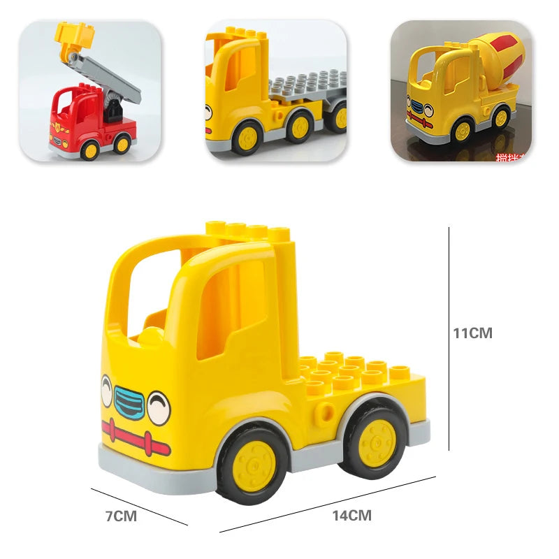 City Car Cartoon Offroad Truck Bread Trailer Bus Big Size Building Blocks Accessories Children Educational DuploLG Bricks Toys