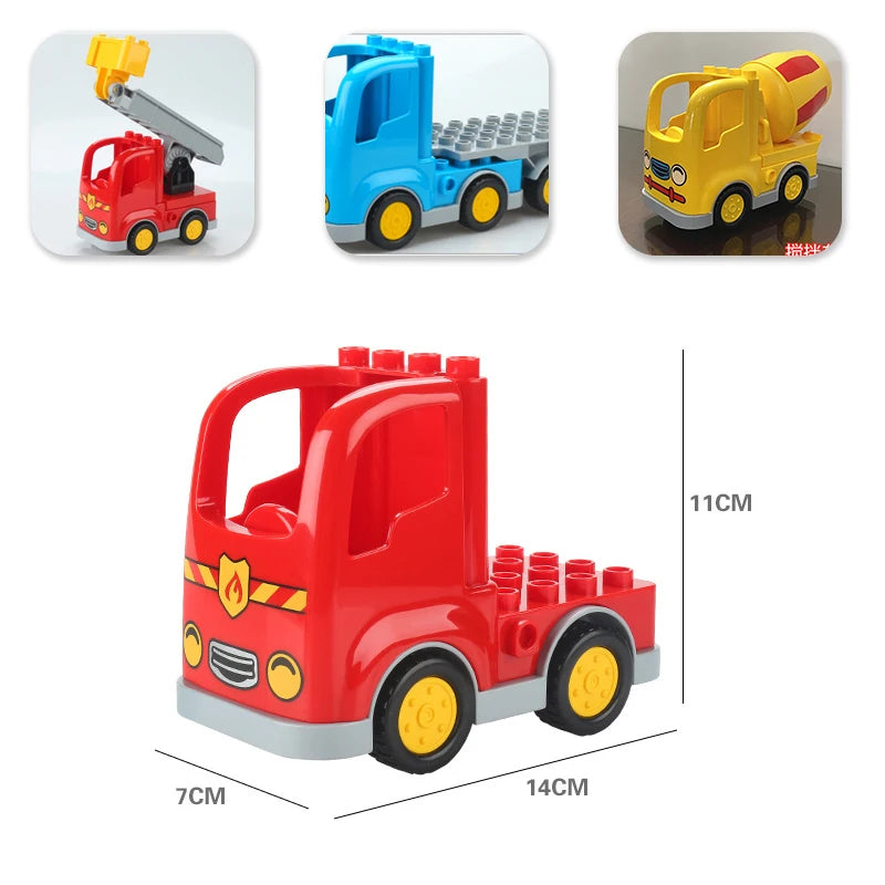 City Car Cartoon Offroad Truck Bread Trailer Bus Big Size Building Blocks Accessories Children Educational DuploLG Bricks Toys