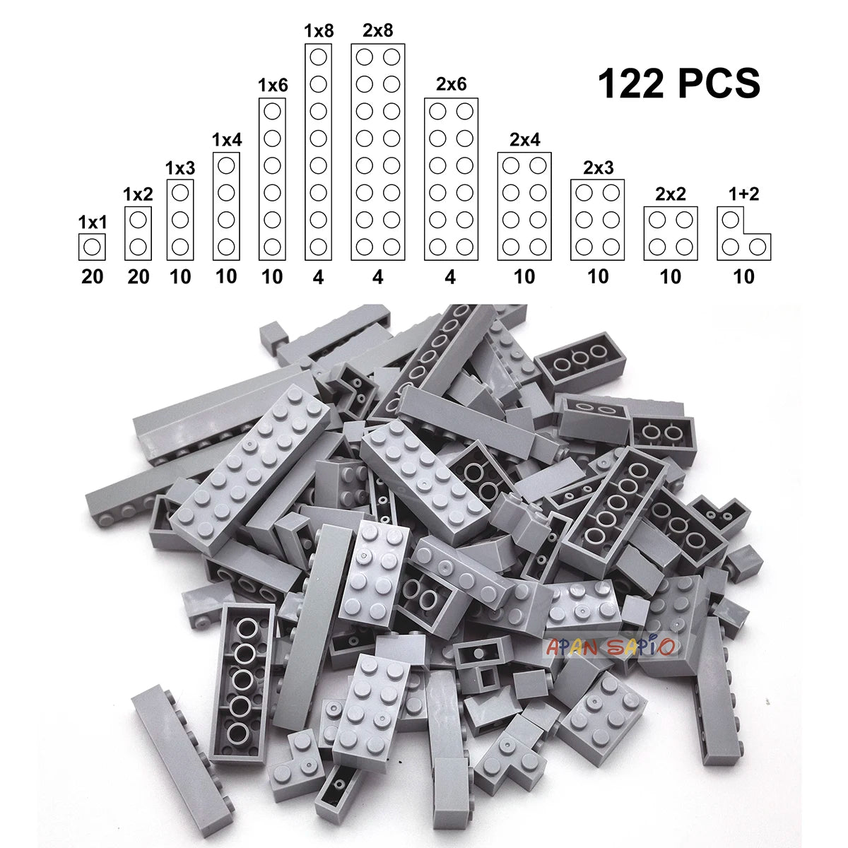 122pcs Thick Figures Bricks 12 Size DIY Building Blocks Educational Creative Size Compatible With 3001 Plastic Toys for Children