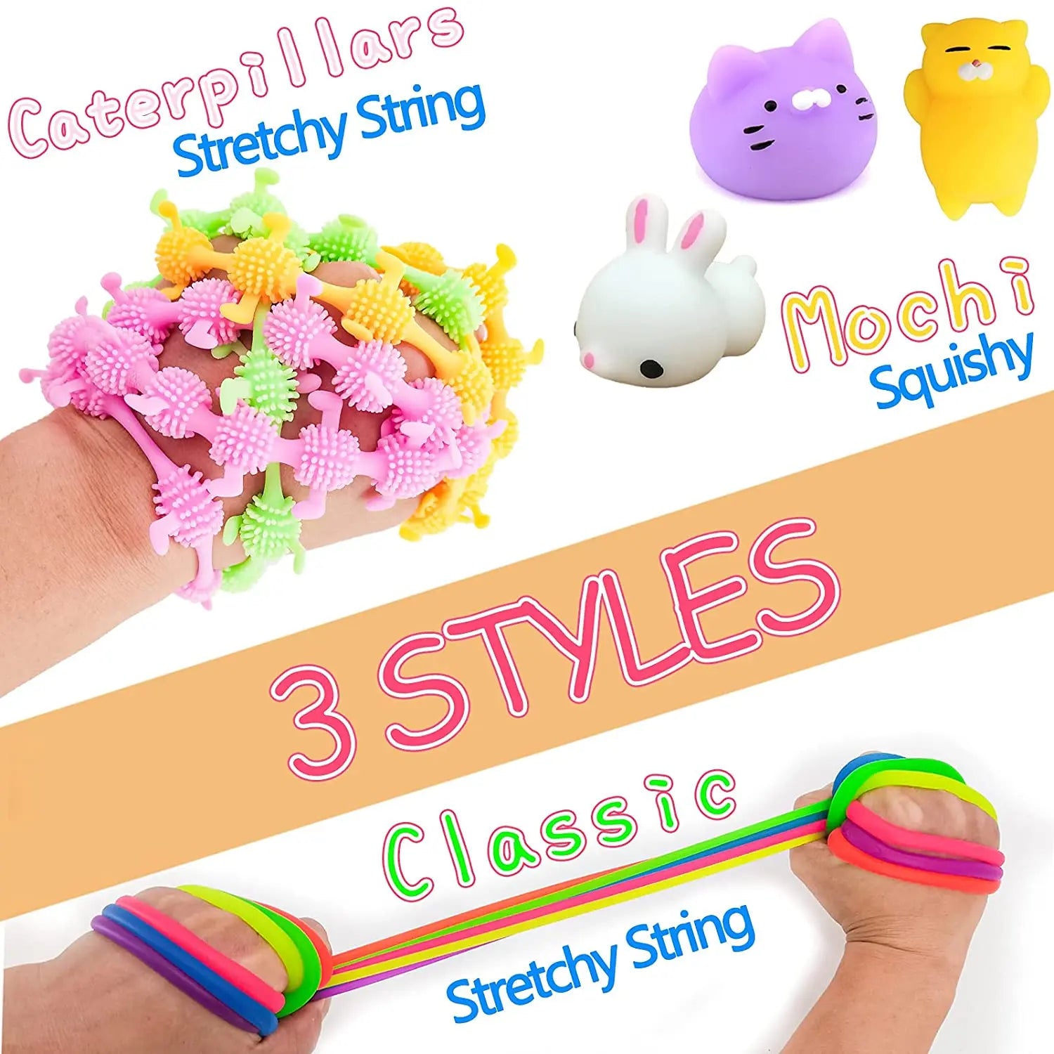 6 Pack Stretchy String Noodles Sensory Fidgets Toys Resistance Squeeze Strengthen Arms Stress Reliever Toys for Kids Adults