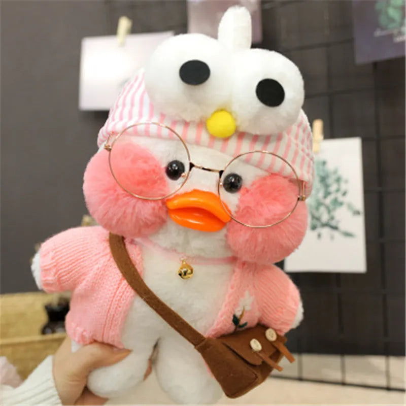 30cm Pink Pato Yellow Lalafanfan Pato Cafe Girl Plush Toy Cute Kawaii Lalafanfan Doll Wearing Glasses Wearing Clothes Toys Gift