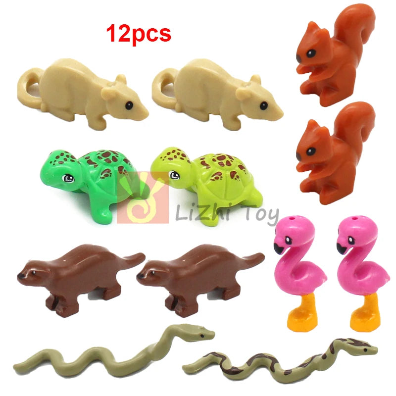 MOC Animal Figure Brick Building Blocks Pet Zoo Dog Penguin Cat Clown Fish Bird Bear Bat Squirrel Owl DIY Model Toys Girls Kids