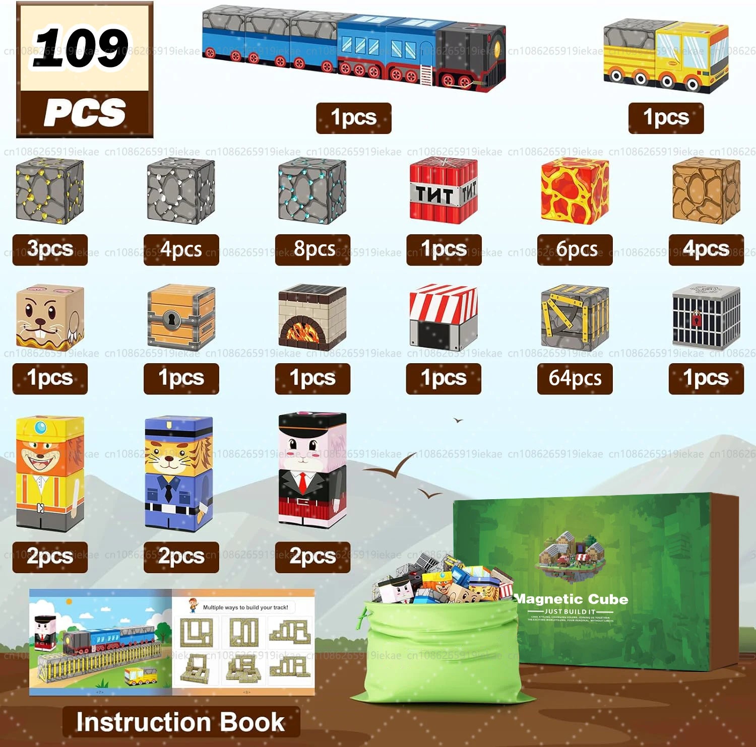 Magnetic Building Blocks Mine World Magnet Cube Set STEM Montessori Sensory Toy for Kids Boys Girls Ages 3+ DIY Model Children