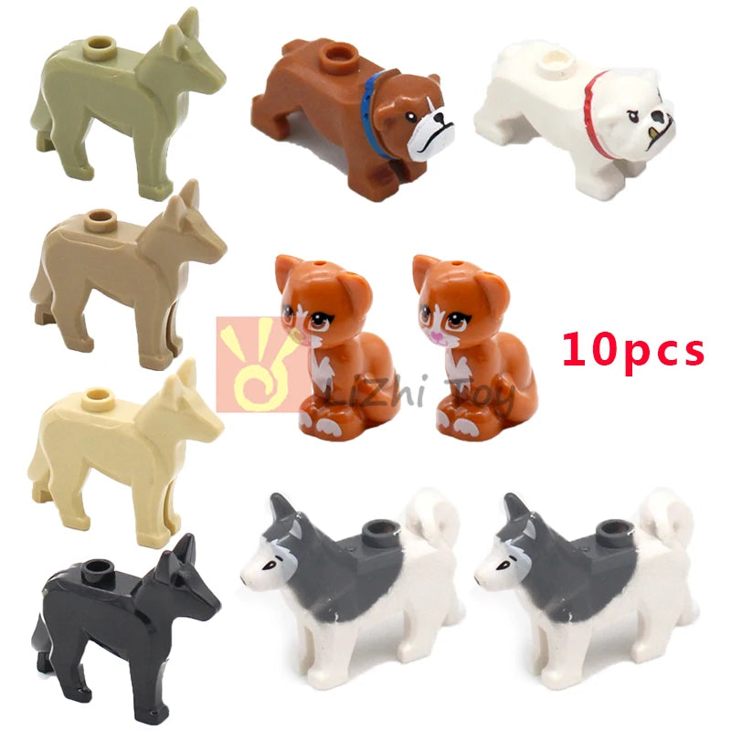 MOC Animal Figure Brick Building Blocks Pet Zoo Dog Penguin Cat Clown Fish Bird Bear Bat Squirrel Owl DIY Model Toys Girls Kids