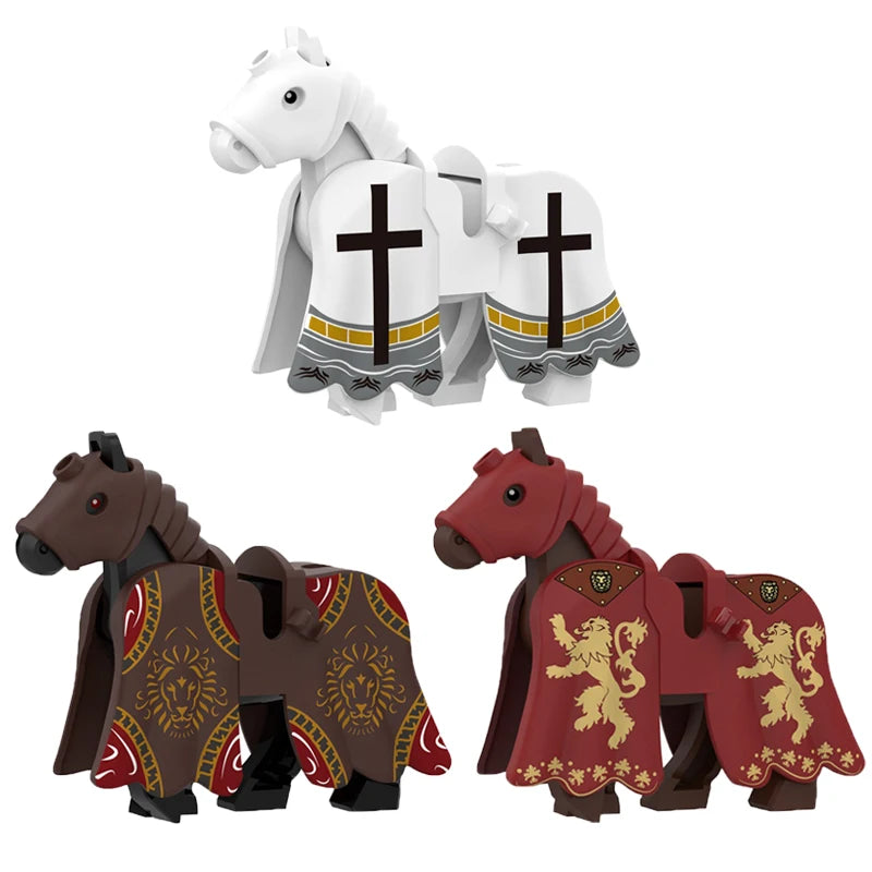 Military Building Blocks Compatible Solider Figures Medieval Knights Weapons Cloak Shoulder Armored War Horse Flags Gifts Toys