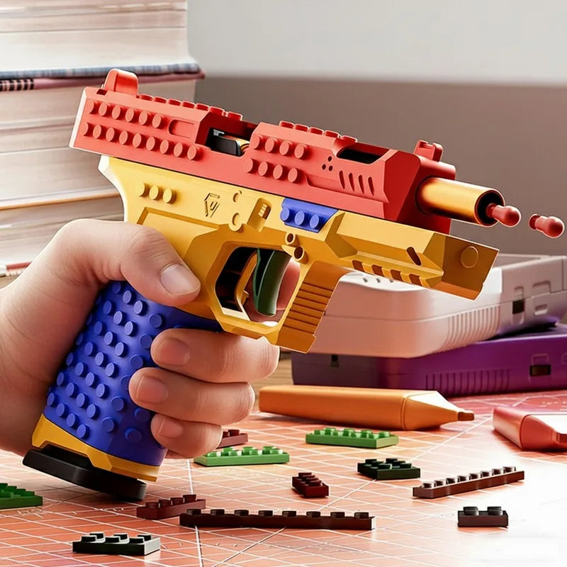 SIG17 Building Blocks Toy Gun Auto Firing Eject Shell Blowback Soft Bullet Pistol Outdoor War Game for Boys Adults Gift